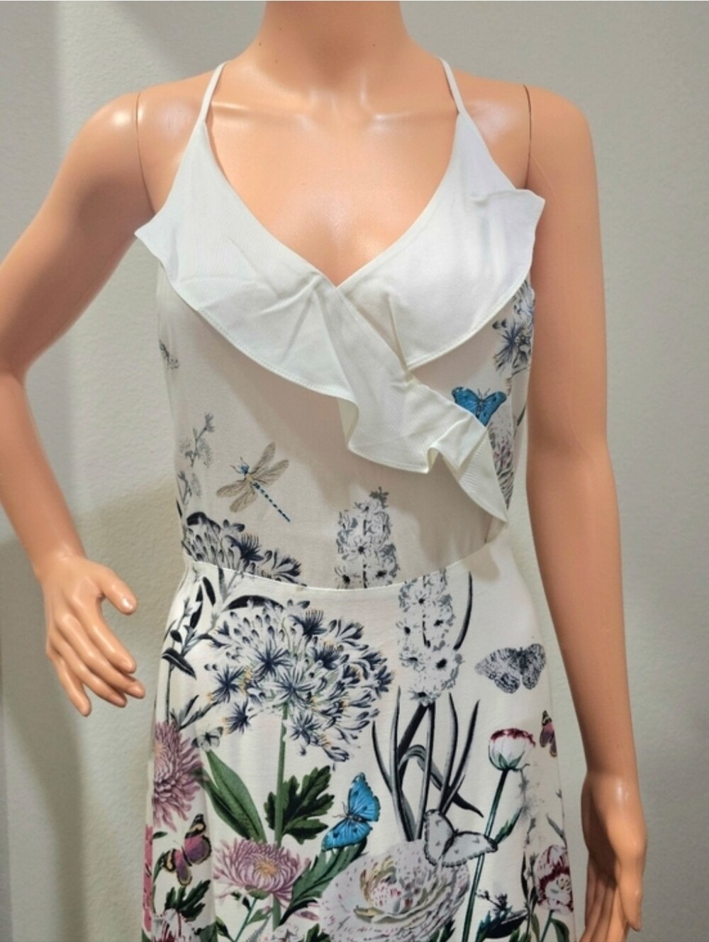 Oasis White Floral Ruffle Cami Dress Size 12